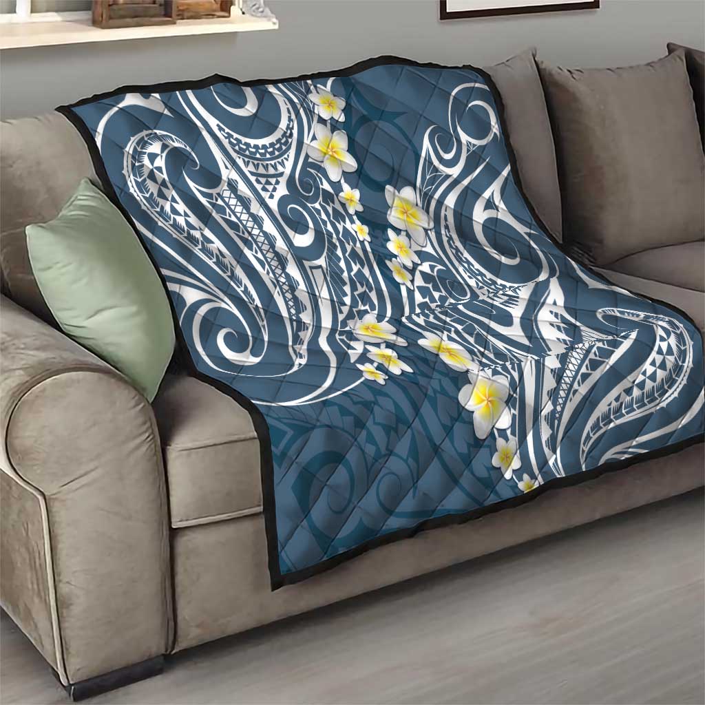 Plumeria With Blue Polynesian Tattoo Pattern Quilt LT05 - Polynesian Pride
