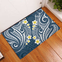 Plumeria With Blue Polynesian Tattoo Pattern Rubber Doormat LT05 - Polynesian Pride