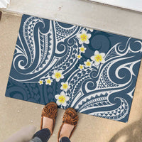 Plumeria With Blue Polynesian Tattoo Pattern Rubber Doormat LT05 - Polynesian Pride