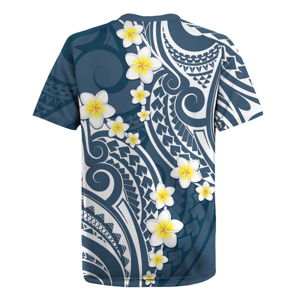 Plumeria With Blue Polynesian Tattoo Pattern Rugby Jersey LT05 - Polynesian Pride
