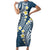 Plumeria With Blue Polynesian Tattoo Pattern Short Sleeve Bodycon Dress