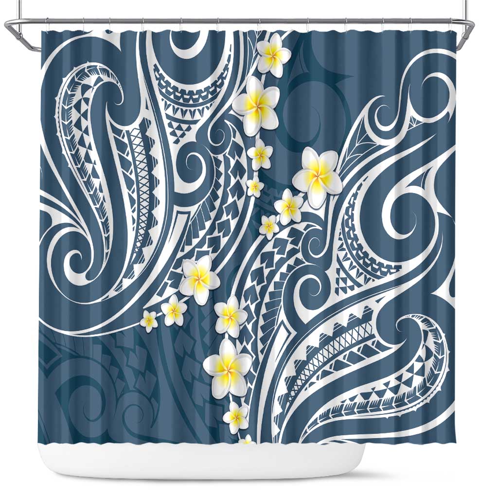 Plumeria With Blue Polynesian Tattoo Pattern Shower Curtain LT05 Blue - Polynesian Pride