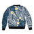 Plumeria With Blue Polynesian Tattoo Pattern Sleeve Zip Bomber Jacket