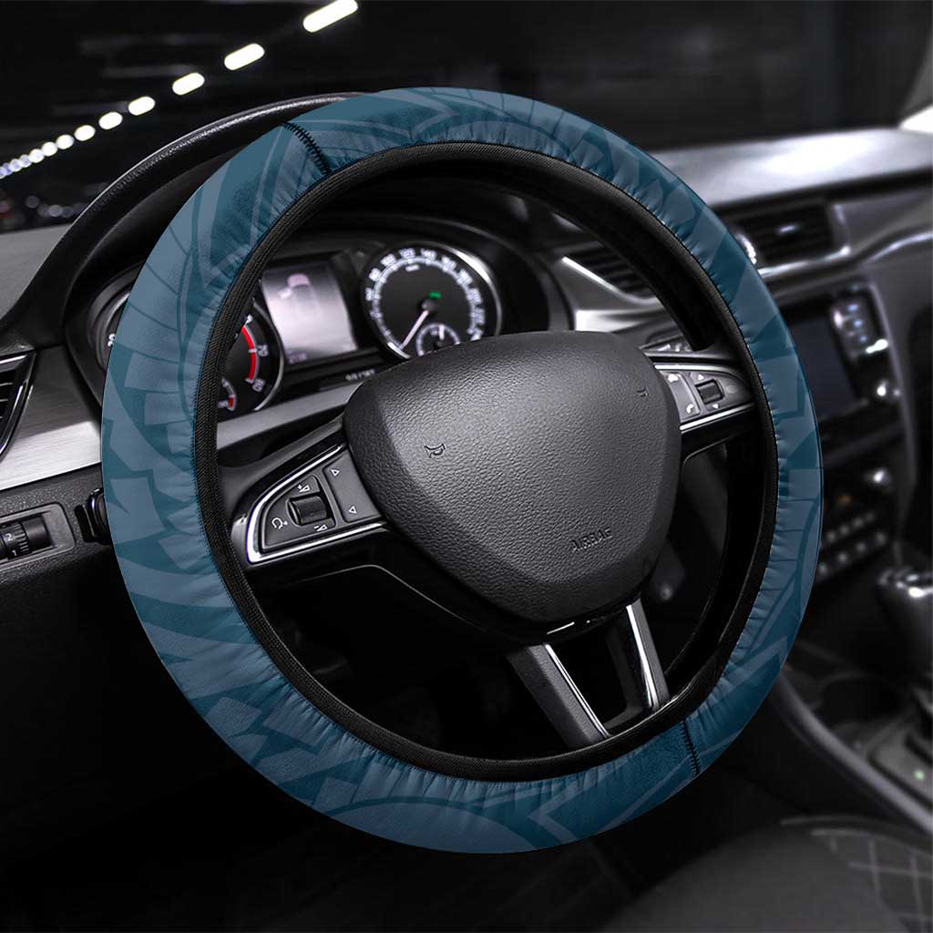 Plumeria With Blue Polynesian Tattoo Pattern Steering Wheel Cover LT05 Universal Fit Blue - Polynesian Pride