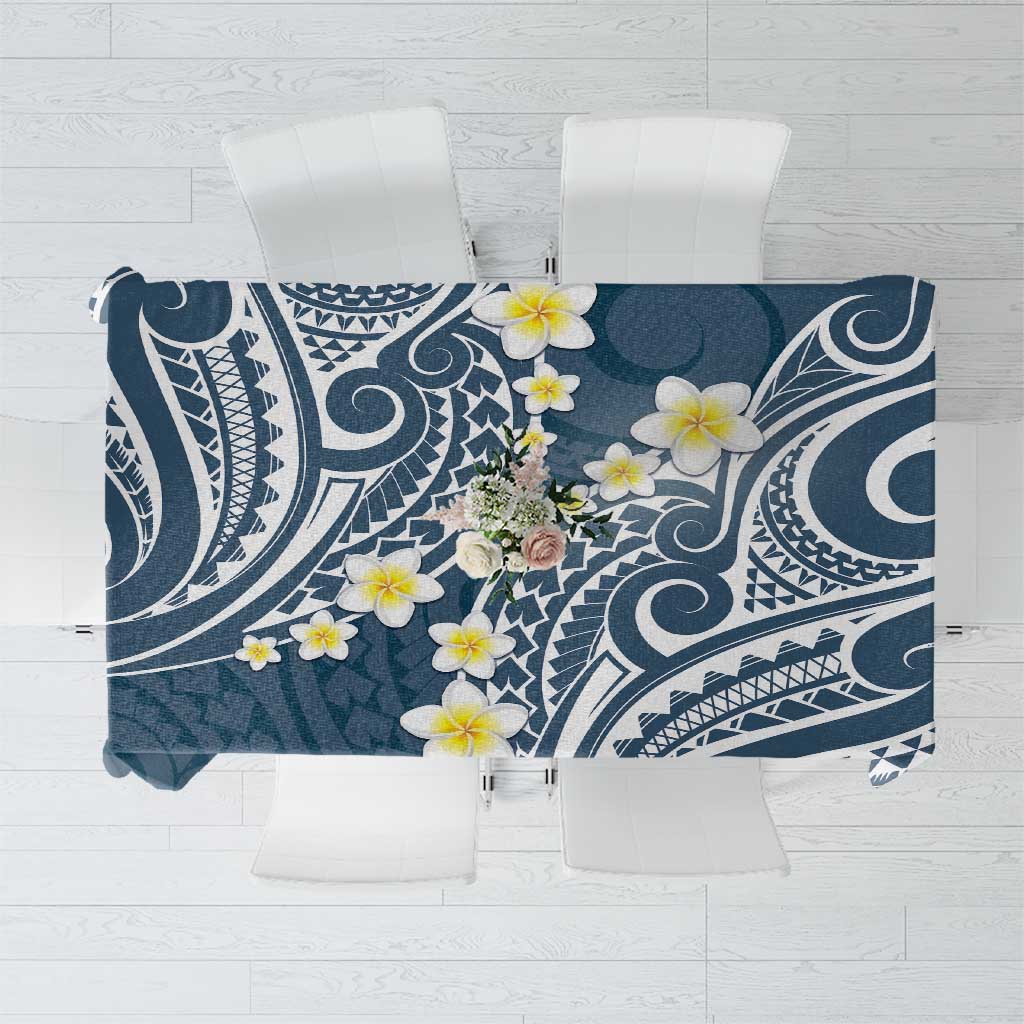 Plumeria With Blue Polynesian Tattoo Pattern Tablecloth