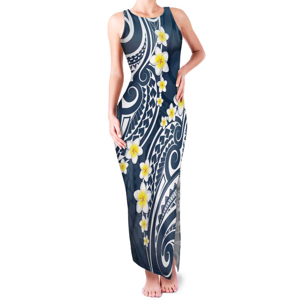 Plumeria With Blue Polynesian Tattoo Pattern Tank Maxi Dress LT05 Women Blue - Polynesian Pride