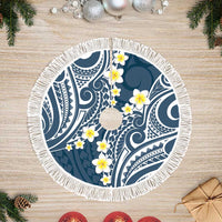 Plumeria With Blue Polynesian Tattoo Pattern Tree Skirt LT05 Fringed Blue - Polynesian Pride