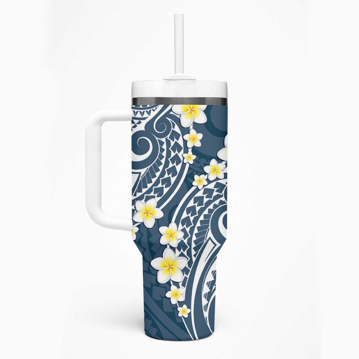 Plumeria With Blue Polynesian Tattoo Pattern Tumbler With Handle LT05 - Polynesian Pride