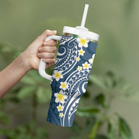 Plumeria With Blue Polynesian Tattoo Pattern Tumbler With Handle LT05 - Polynesian Pride