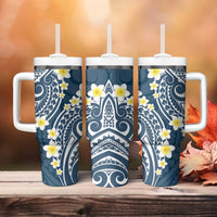 Plumeria With Blue Polynesian Tattoo Pattern Tumbler With Handle LT05 - Polynesian Pride