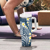 Plumeria With Blue Polynesian Tattoo Pattern Tumbler With Handle LT05 - Polynesian Pride