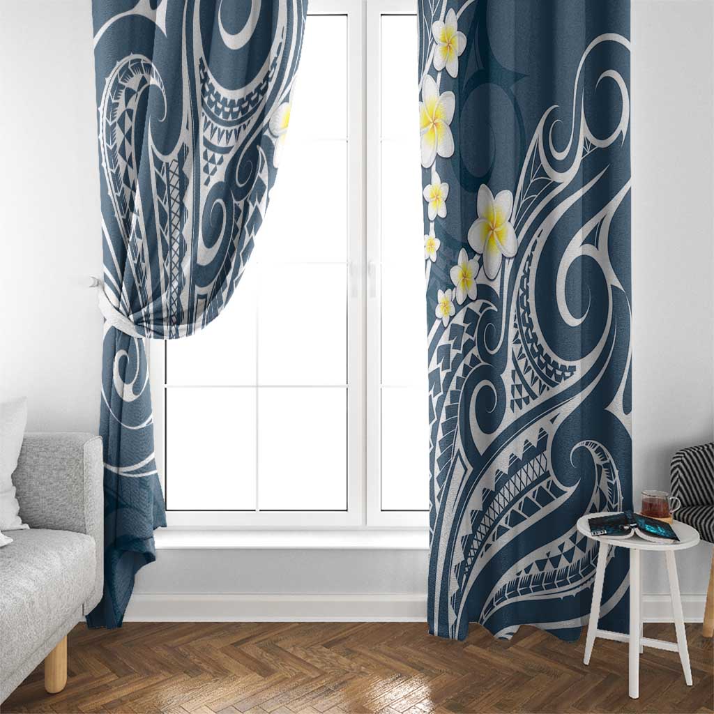 Plumeria With Blue Polynesian Tattoo Pattern Window Curtain LT05 - Polynesian Pride