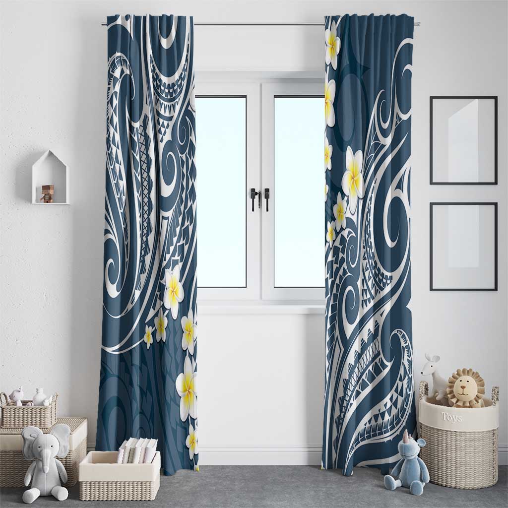 Plumeria With Blue Polynesian Tattoo Pattern Window Curtain LT05 - Polynesian Pride