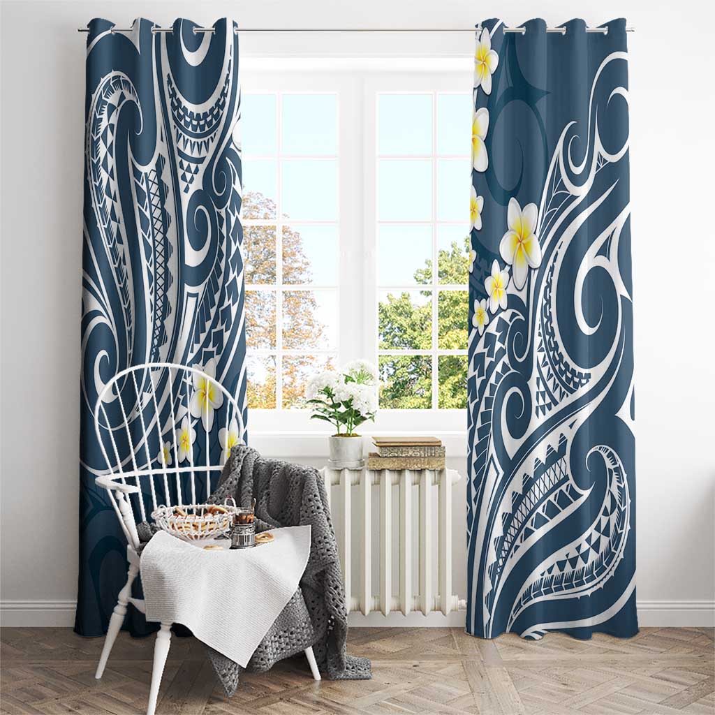 Plumeria With Blue Polynesian Tattoo Pattern Window Curtain LT05 - Polynesian Pride