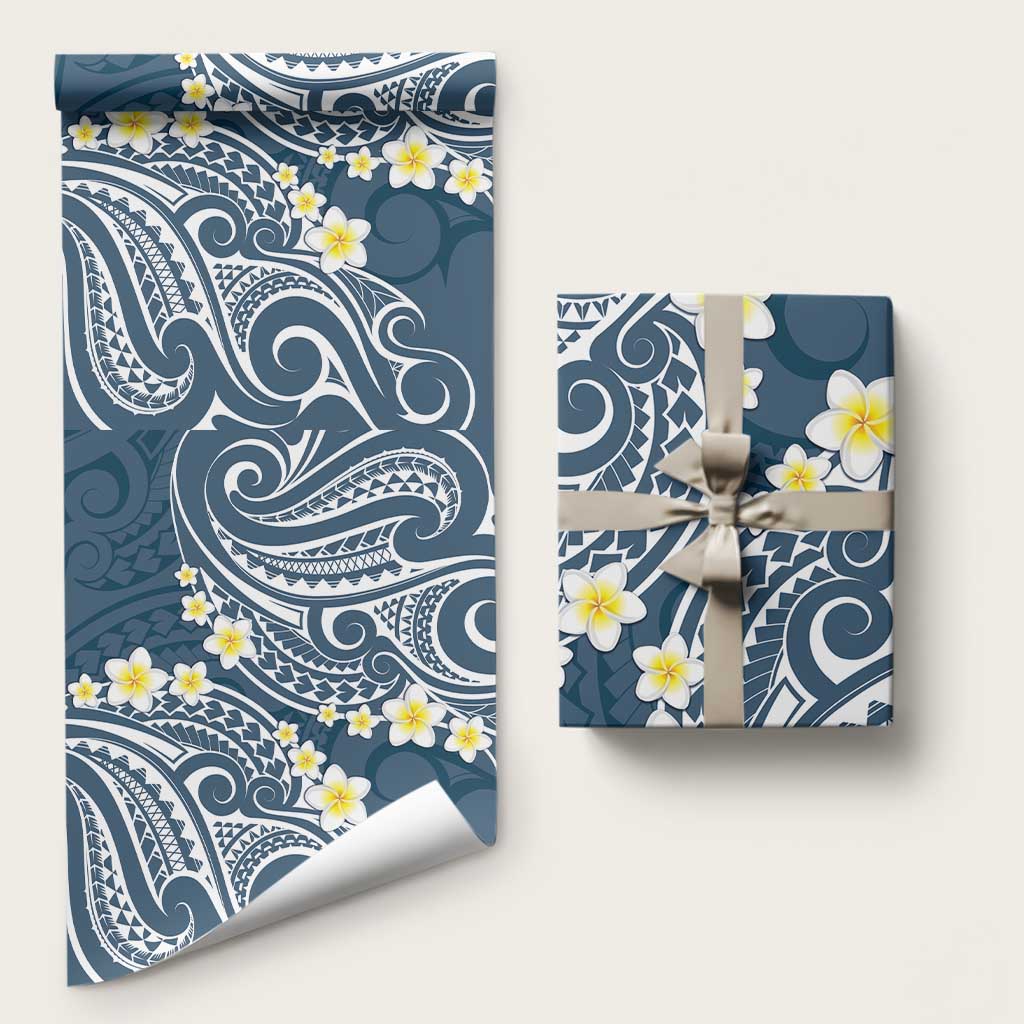 Plumeria With Blue Polynesian Tattoo Pattern Wrapping Paper LT05 58" × 23" Blue - Polynesian Pride