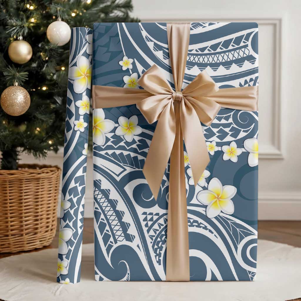 Plumeria With Blue Polynesian Tattoo Pattern Wrapping Paper LT05 - Polynesian Pride