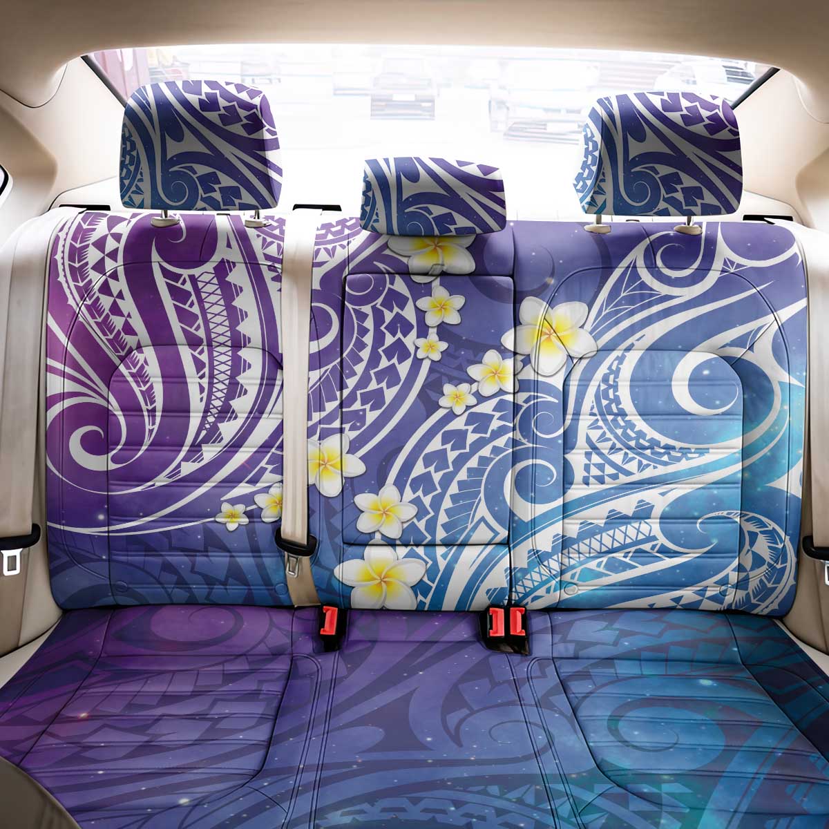 Plumeria With Galaxy Polynesian Tattoo Pattern Back Car Seat Cover LT05 - Polynesian Pride