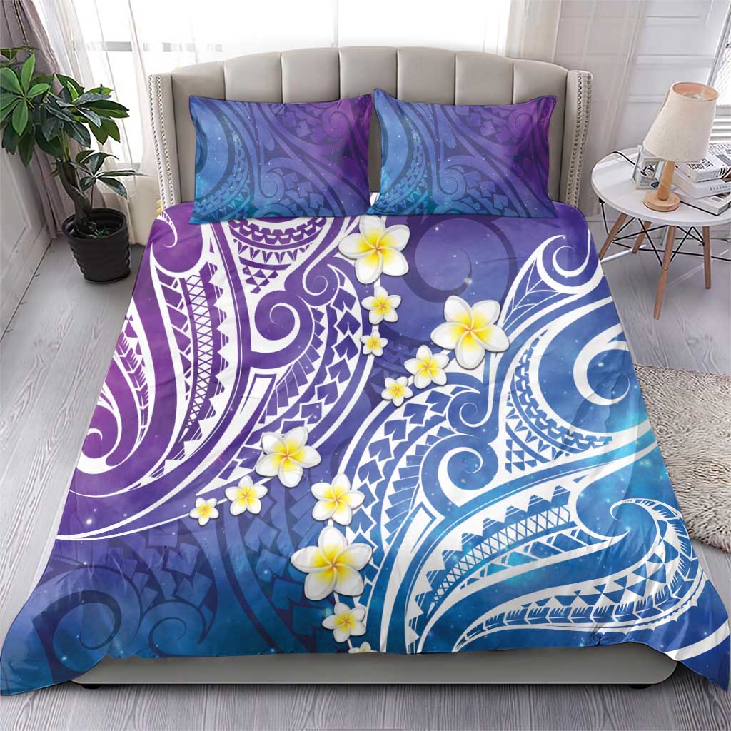 Plumeria With Galaxy Polynesian Tattoo Pattern Bedding Set LT05 - Polynesian Pride