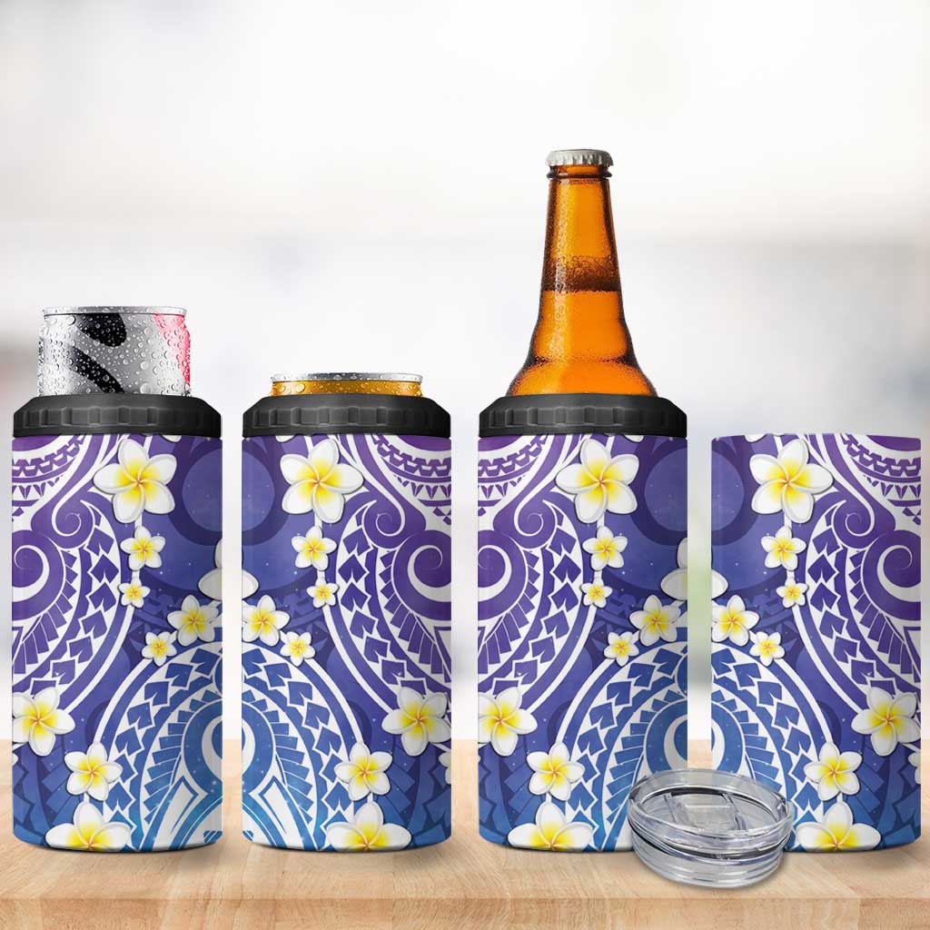 Plumeria With Galaxy Gradient Polynesian Tattoo Pattern 4 in 1 Can Cooler Tumbler LT05 - Polynesian Pride