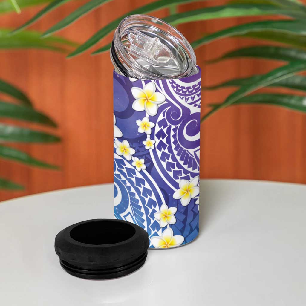 Plumeria With Galaxy Gradient Polynesian Tattoo Pattern 4 in 1 Can Cooler Tumbler LT05 - Polynesian Pride