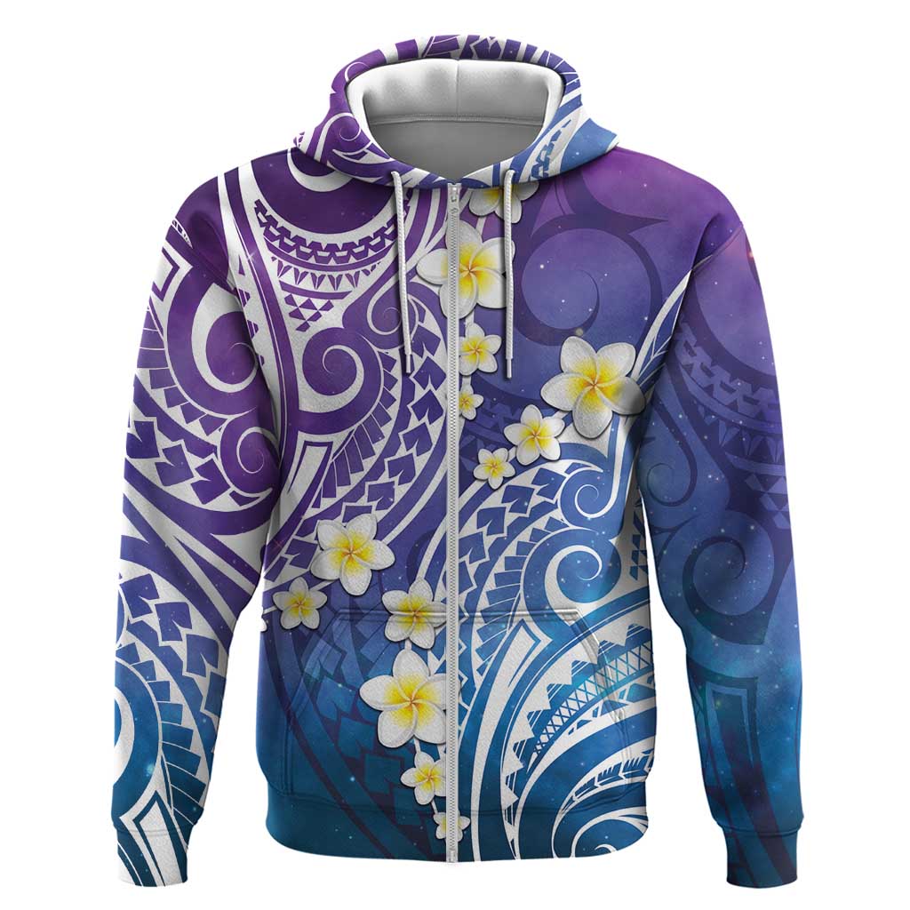 Plumeria With Galaxy Polynesian Tattoo Pattern Hoodie LT05 Zip Hoodie Galaxy - Polynesian Pride