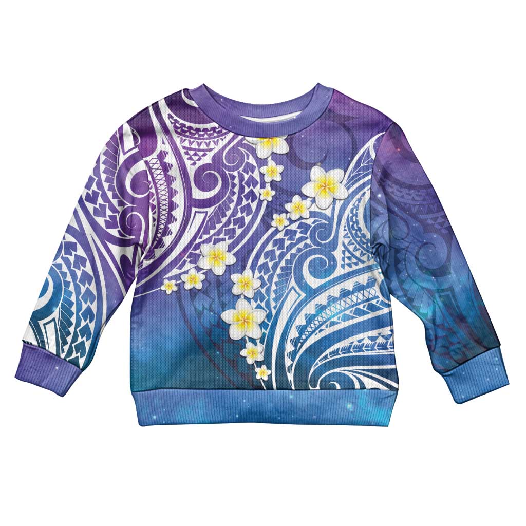 Plumeria With Galaxy Polynesian Tattoo Pattern Kid Ugly Christmas Sweater LT05 Kid Galaxy - Polynesian Pride