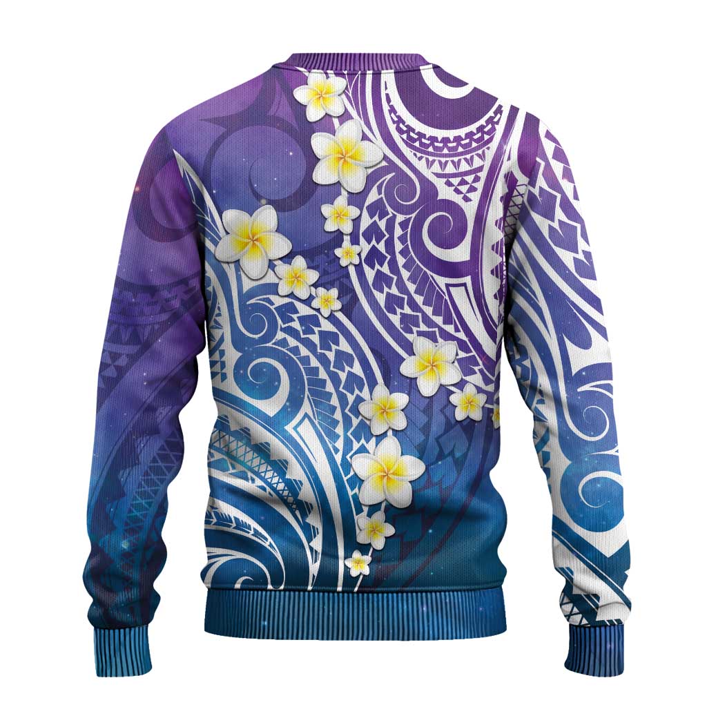 Plumeria With Galaxy Polynesian Tattoo Pattern Ugly Christmas Sweater LT05 - Polynesian Pride