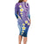 Plumeria With Galaxy Polynesian Tattoo Pattern Long Sleeve Bodycon Dress