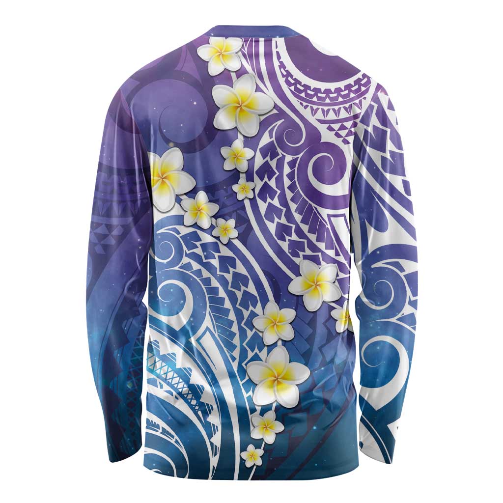 Plumeria With Galaxy Polynesian Tattoo Pattern Long Sleeve Shirt LT05 - Polynesian Pride