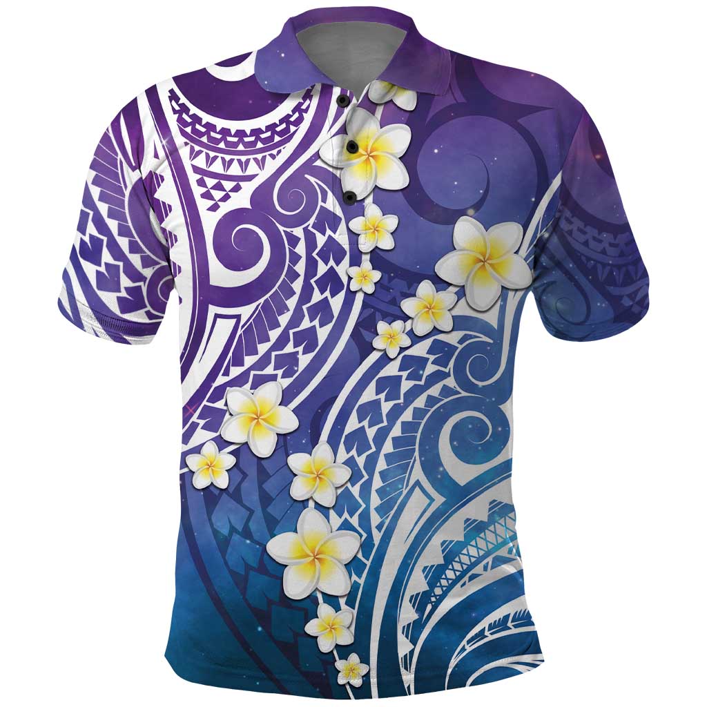 Plumeria With Galaxy Polynesian Tattoo Pattern Polo Shirt LT05 Galaxy - Polynesian Pride