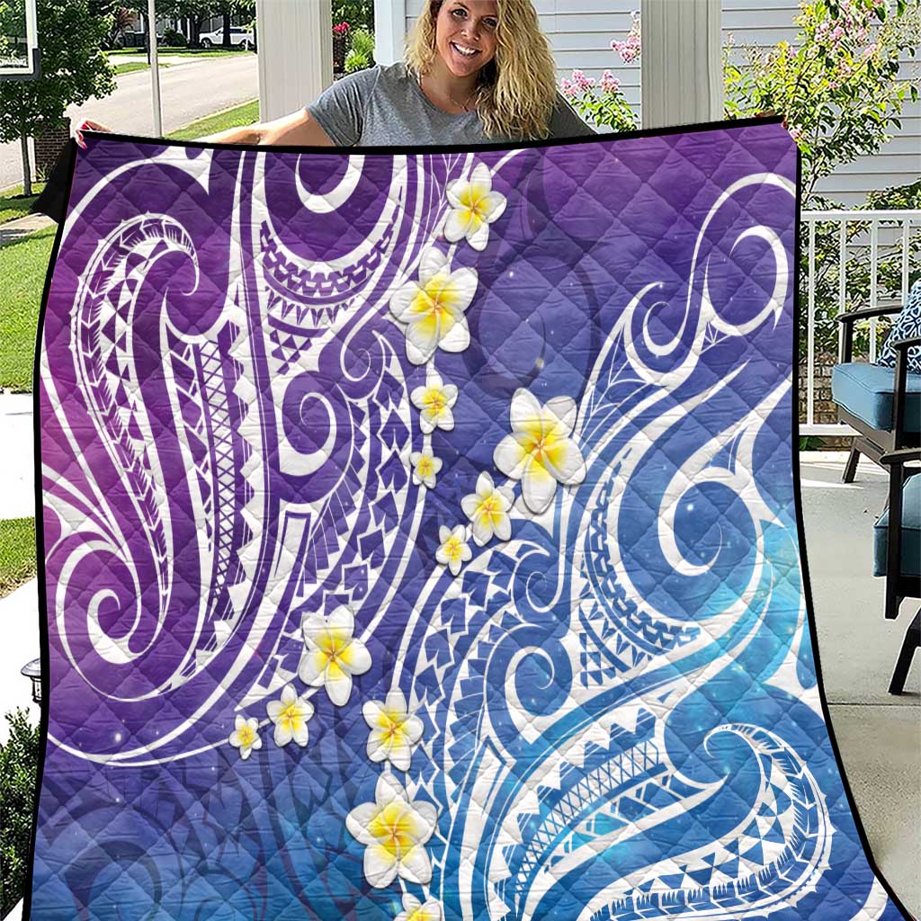 Plumeria With Galaxy Polynesian Tattoo Pattern Quilt