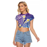 Plumeria With Galaxy Polynesian Tattoo Pattern Raglan Cropped T Shirt LT05 Female Galaxy - Polynesian Pride