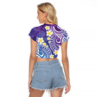 Plumeria With Galaxy Polynesian Tattoo Pattern Raglan Cropped T Shirt LT05 - Polynesian Pride