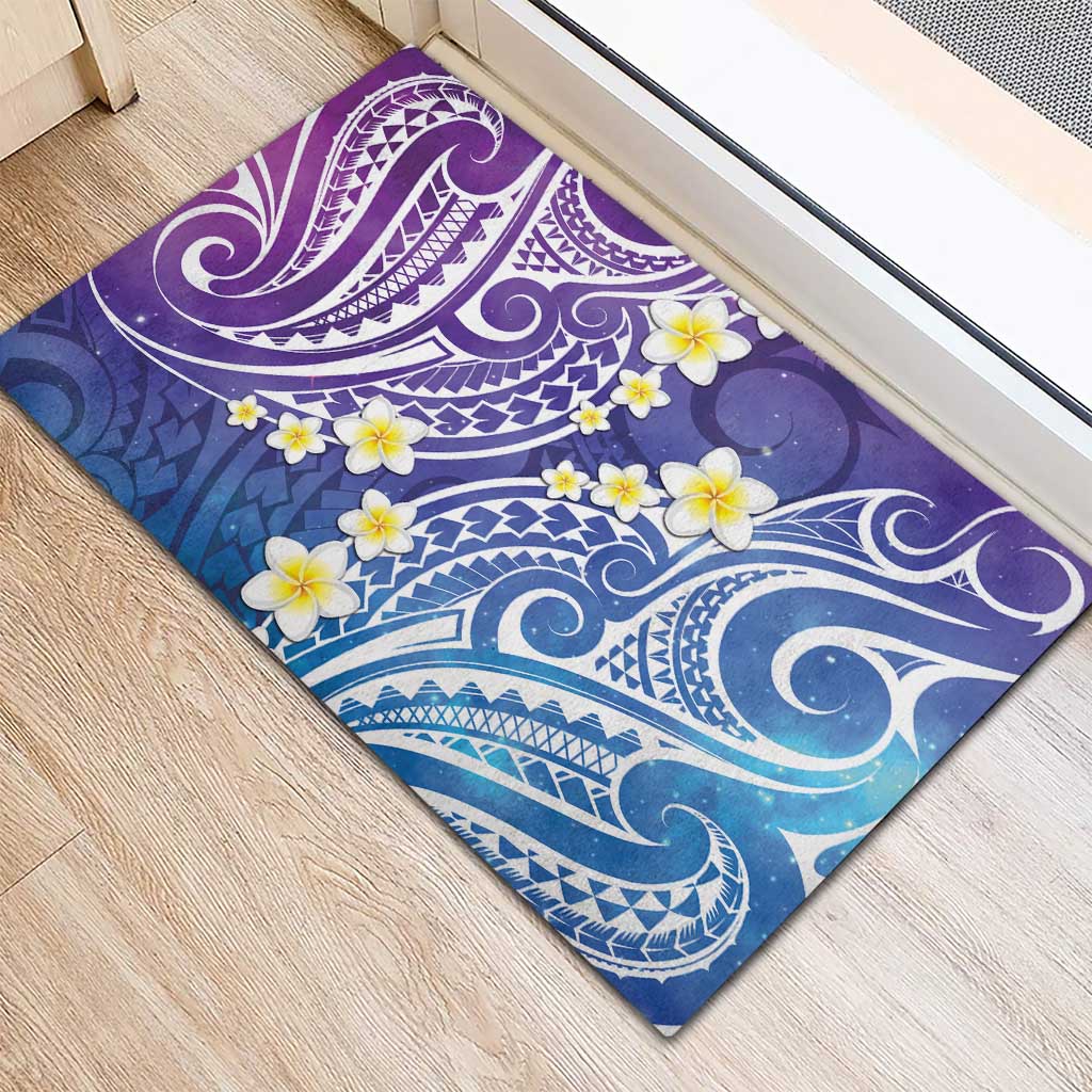 Plumeria With Galaxy Polynesian Tattoo Pattern Rubber Doormat LT05 - Polynesian Pride