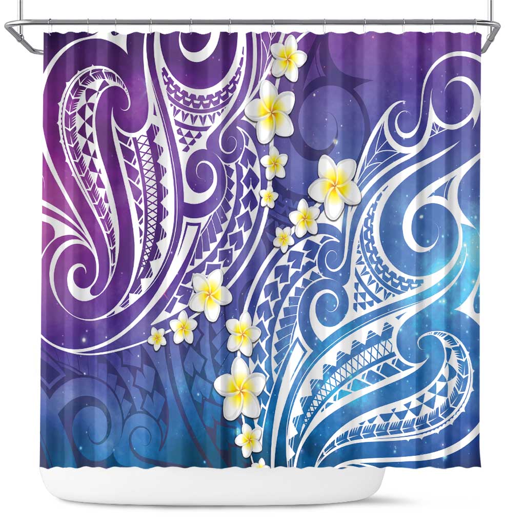 Plumeria With Galaxy Polynesian Tattoo Pattern Shower Curtain