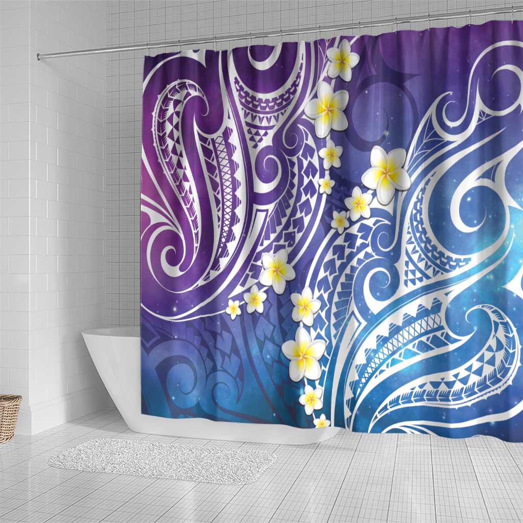 Plumeria With Galaxy Polynesian Tattoo Pattern Shower Curtain LT05 - Polynesian Pride