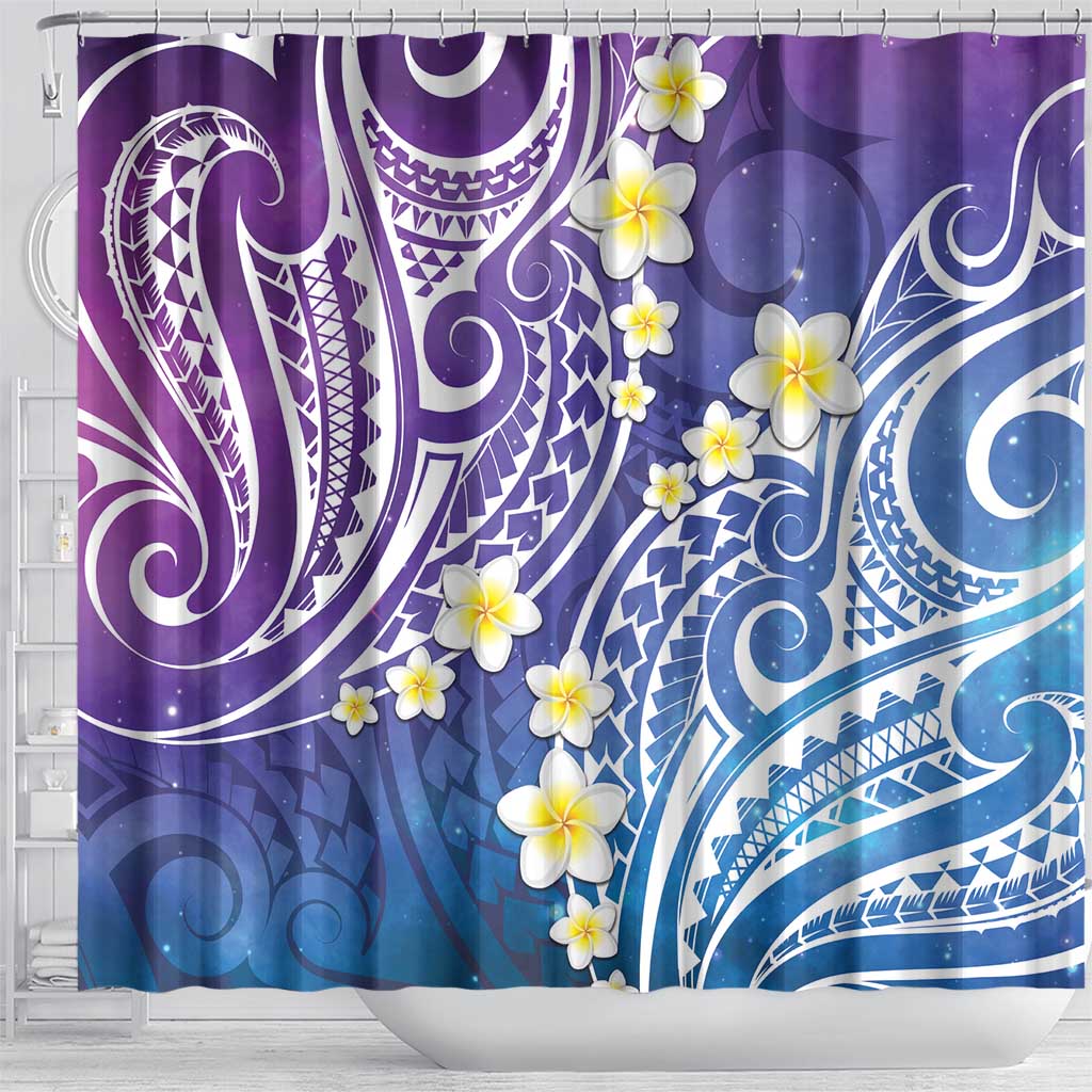 Plumeria With Galaxy Polynesian Tattoo Pattern Shower Curtain LT05 - Polynesian Pride