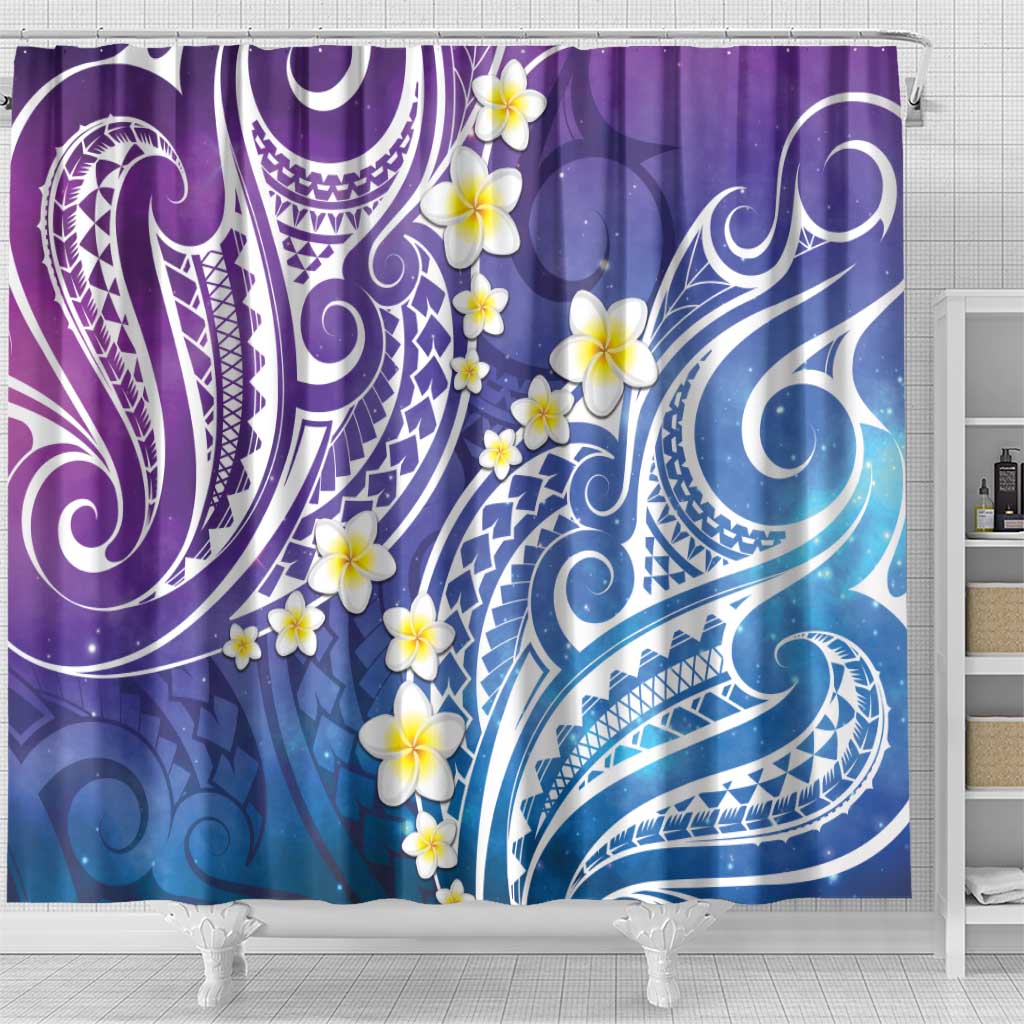 Plumeria With Galaxy Polynesian Tattoo Pattern Shower Curtain LT05 - Polynesian Pride