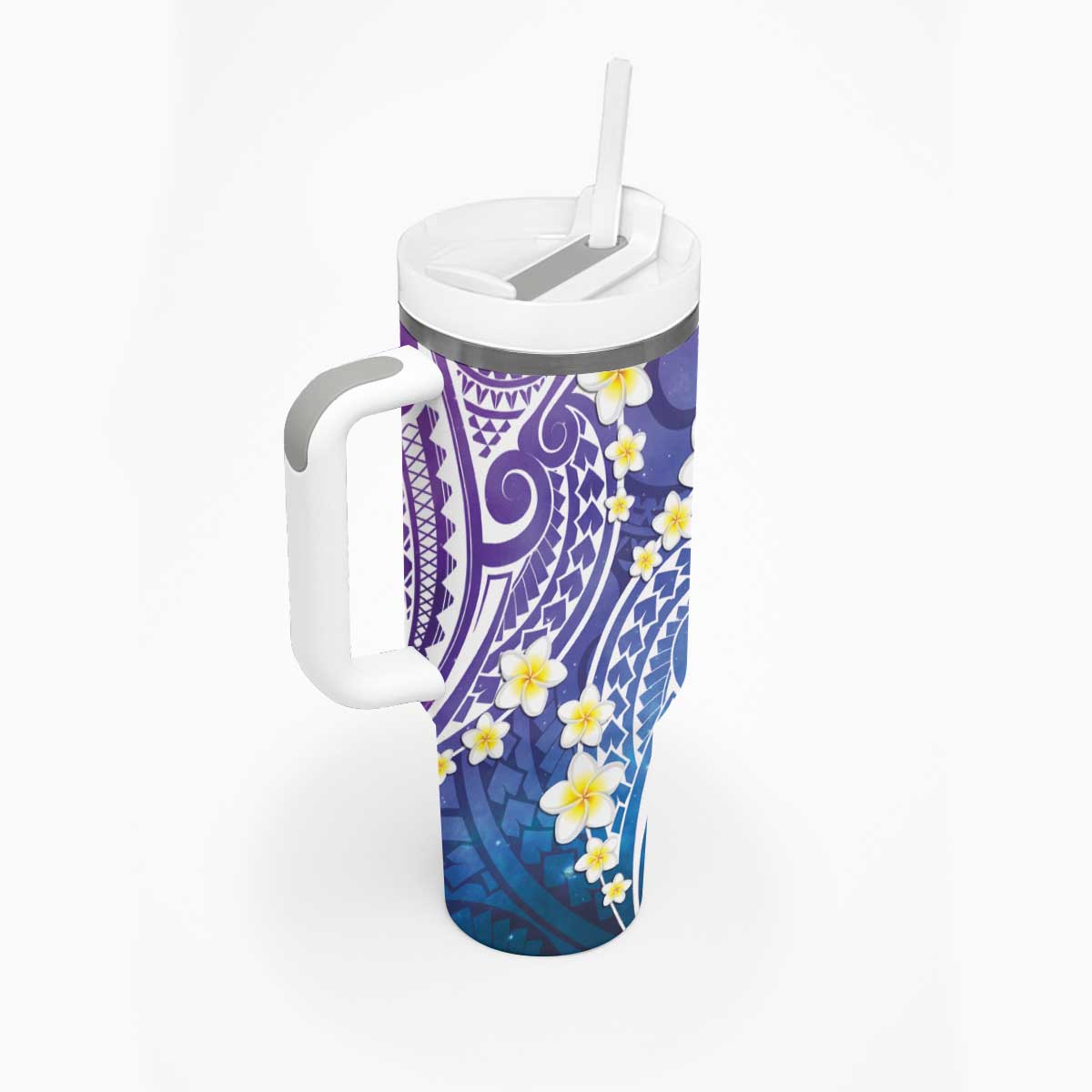 Plumeria With Galaxy Gradient Polynesian Tattoo Pattern Tumbler With Handle LT05 - Polynesian Pride