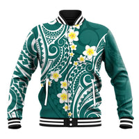 Plumeria With Teal Polynesian Tattoo Pattern Baseball Jacket LT05 Unisex Teal - Polynesian Pride