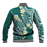 Plumeria With Teal Polynesian Tattoo Pattern Baseball Jacket LT05 - Polynesian Pride