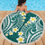 Plumeria With Teal Polynesian Tattoo Pattern Beach Blanket