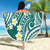 Plumeria With Teal Polynesian Tattoo Pattern Beach Blanket