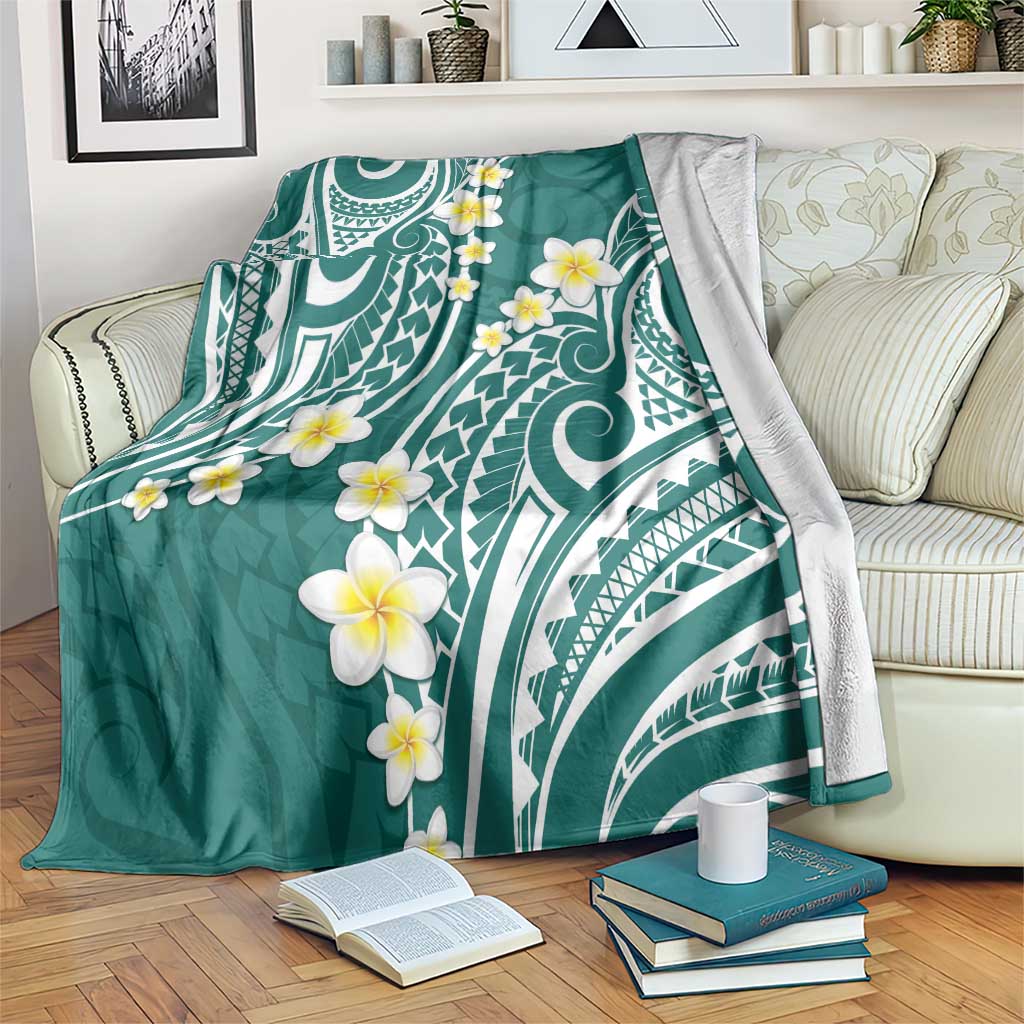Plumeria With Teal Polynesian Tattoo Pattern Blanket LT05 Teal - Polynesian Pride