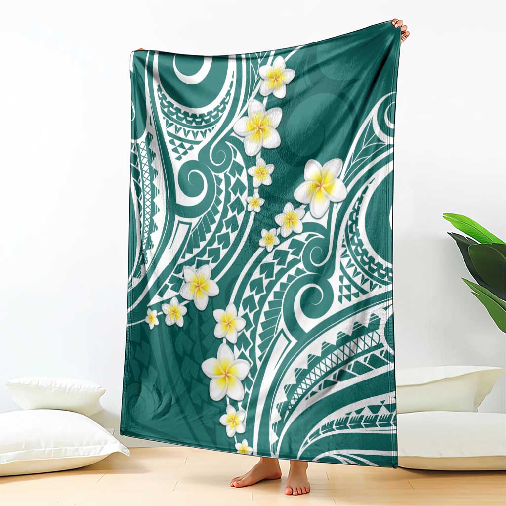 Plumeria With Teal Polynesian Tattoo Pattern Blanket LT05 - Polynesian Pride