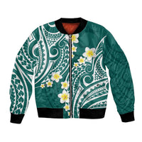 Plumeria With Teal Polynesian Tattoo Pattern Bomber Jacket LT05 Unisex Teal - Polynesian Pride