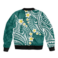 Plumeria With Teal Polynesian Tattoo Pattern Bomber Jacket LT05 - Polynesian Pride