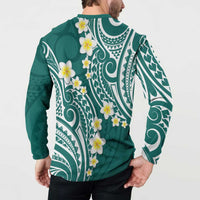 Plumeria With Teal Polynesian Tattoo Pattern Button Sweatshirt LT05 - Polynesian Pride