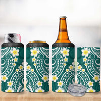 Plumeria With Teal Polynesian Tattoo Pattern 4 in 1 Can Cooler Tumbler LT05 - Polynesian Pride