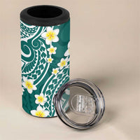 Plumeria With Teal Polynesian Tattoo Pattern 4 in 1 Can Cooler Tumbler LT05 - Polynesian Pride